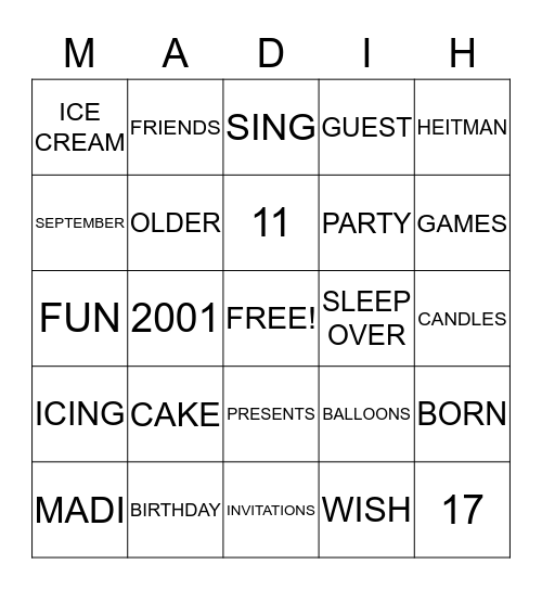 BIRTHDAY BINGO Card