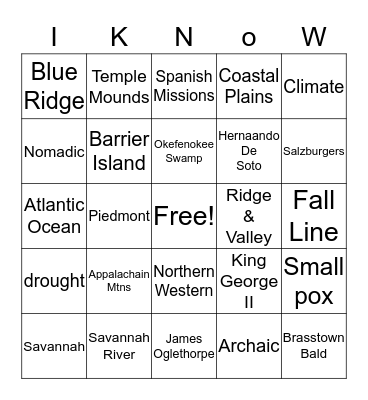 Georgia Studies Bingo Card