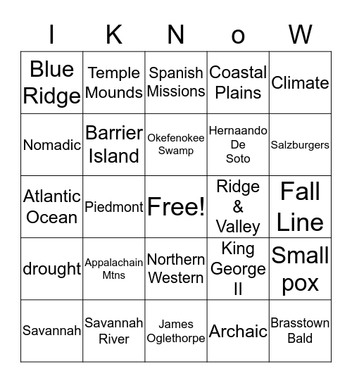 Georgia Studies Bingo Card