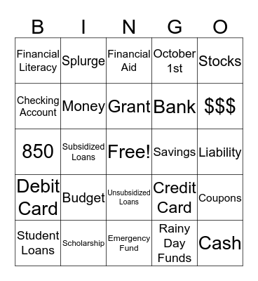 $Financial Literacy Bingo$ Bingo Card