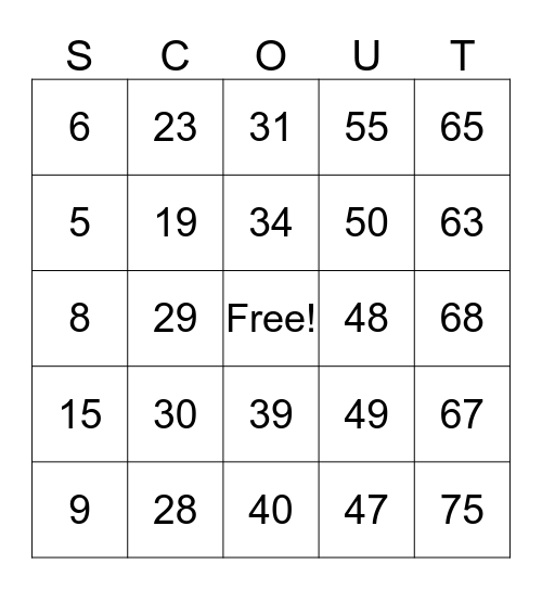 GIRL SCOUT BINGO Card