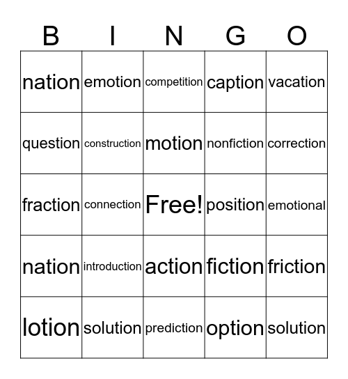 "TION" Bingo Card