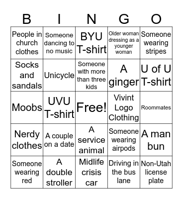 People-Watching Bingo Card