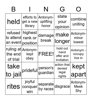 Vocabulary 2 Bingo Card