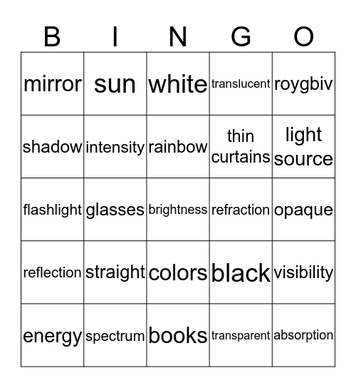 Light Bingo Card
