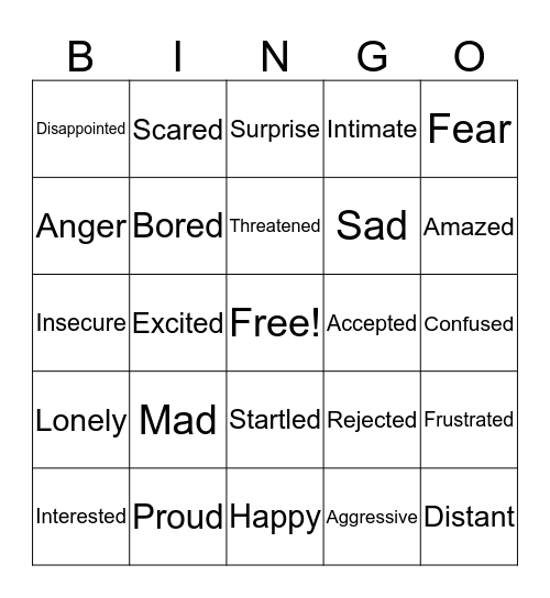 Emotions Bingo Card