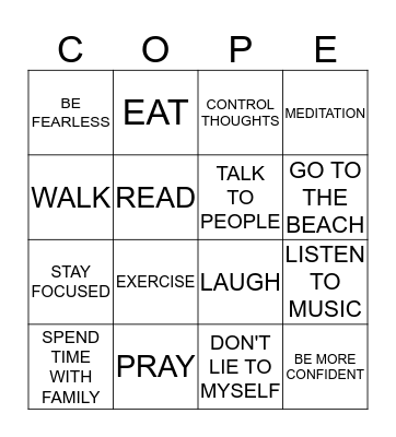 SAFE COPING SKILLS Bingo Card