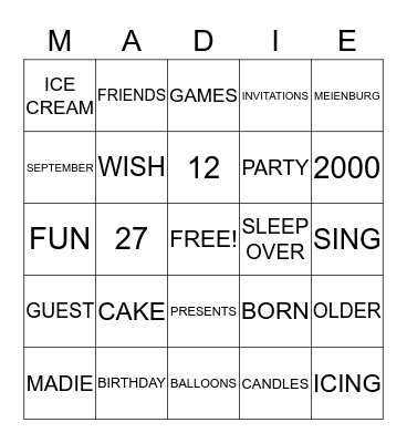 BIRTHDAY BINGO Card