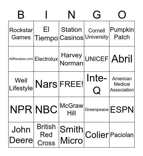 Lyris Name Drop Bingo Card