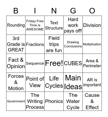 Look at What We Know Bingo Card