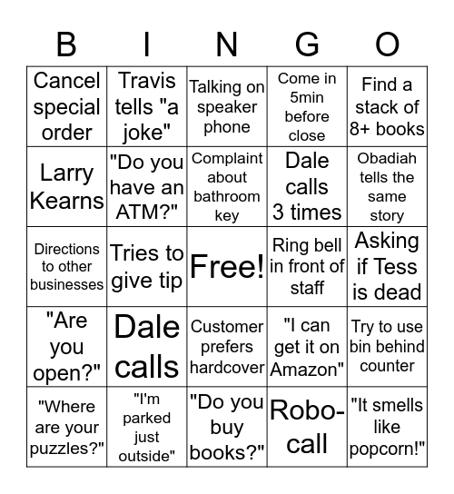 Book Bin Customer Bingo Card