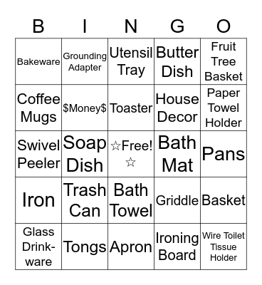 Hannah's Bridal Shower Gifts Bingo Card