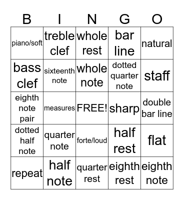 Music Note Bingo Card