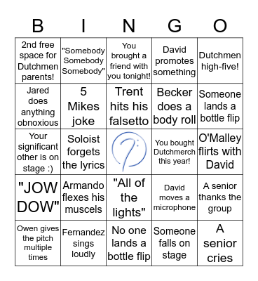 Dutchmen Spring Concert Bingo Card