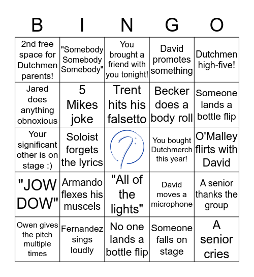 Dutchmen Spring Concert Bingo Card