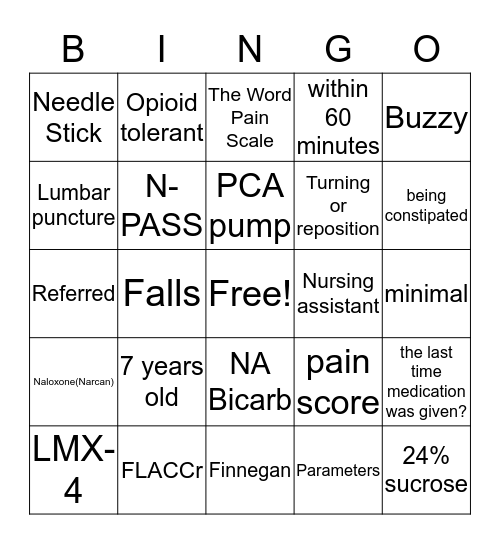 Bingo Pain Edition Bingo Card