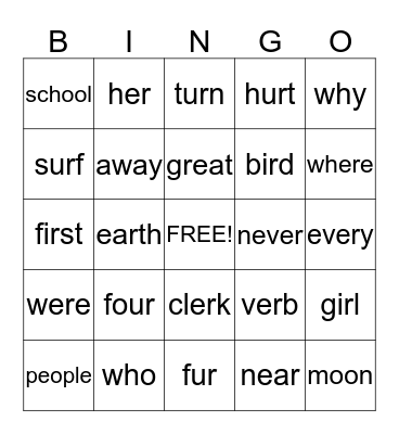 er/ir/ur Bingo Card
