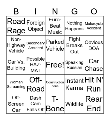 DASHCAM BINGO Card