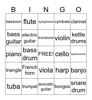 Instrument Bingo Card