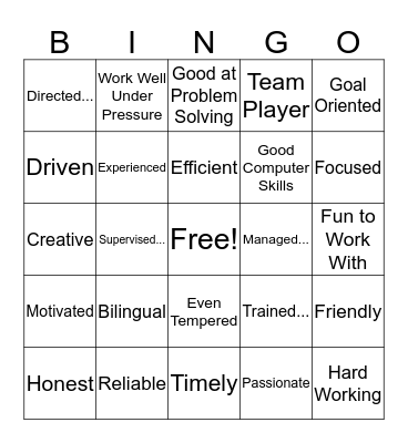 Resume Bingo Card