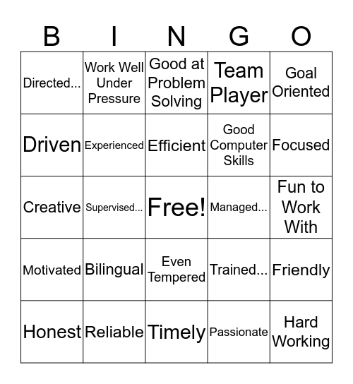 Resume Bingo Card