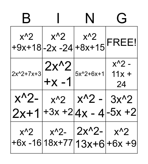 FOIL Bingo Card