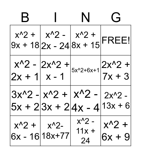FOIL Bingo Card