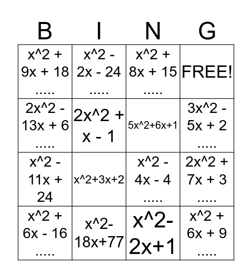 FOIL Bingo Card