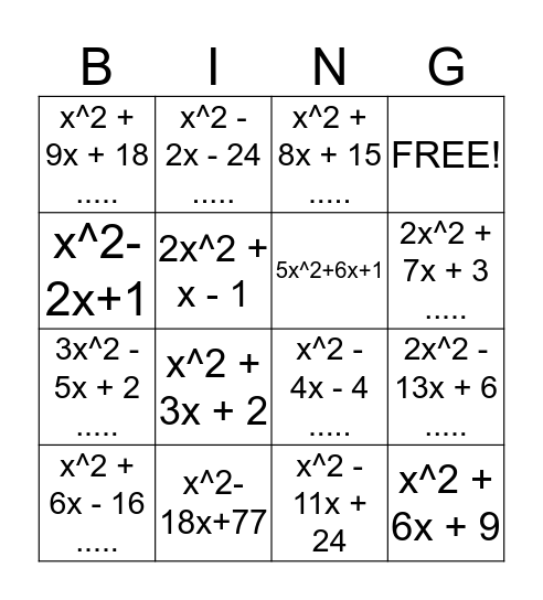 FOIL Bingo Card