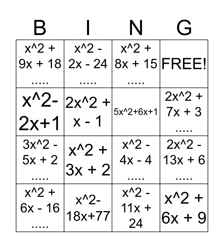 FOIL Bingo Card
