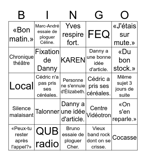Appel de 11 h 30 Bingo Card