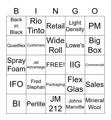 JM INSULATION BINGO Card