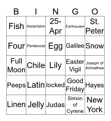 Easter Trivia Bingo Card