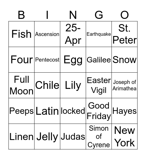 Easter Trivia Bingo Card