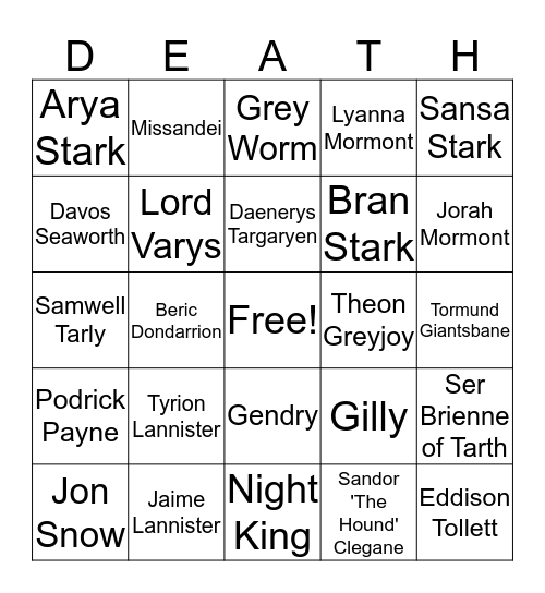 The Battle of Wintefell Bingo Card