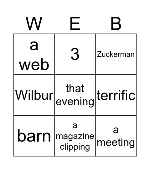 Charlotte's Web Bingo Card