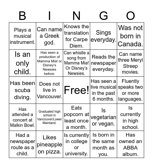 TUTS BINGO! Can you find someone who... Bingo Card