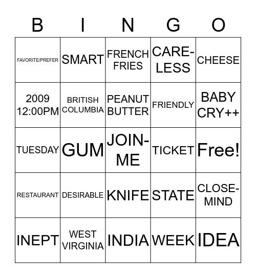 American Sign Language II Review Bingo Card