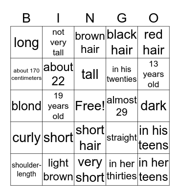 Descriptions Bingo Card