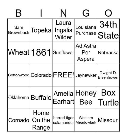 Kansas Day Bingo Card