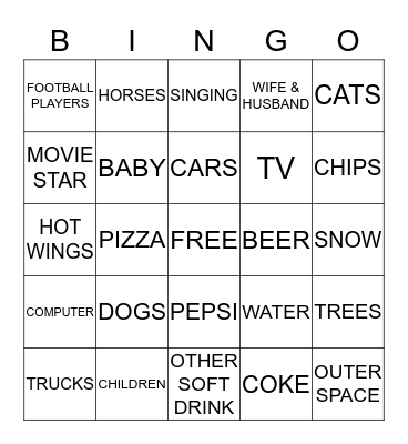 THINGS IN A  SUPERBOWL  COMMERICAL Bingo Card