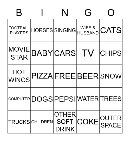 THINGS IN A  SUPERBOWL  COMMERICAL Bingo Card