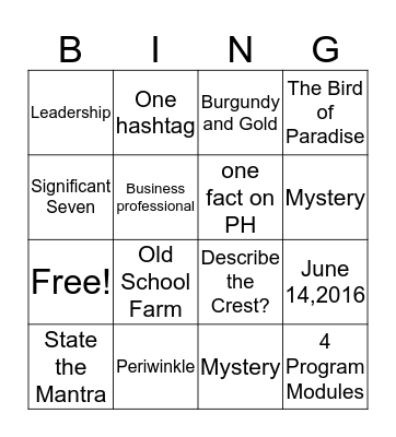 KYB Histry Bingo Card