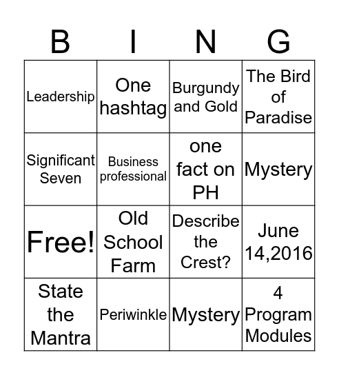 KYB Histry Bingo Card