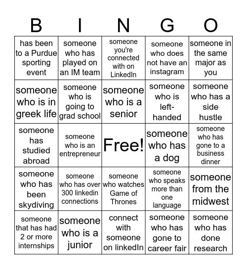 ENTR 480 Group 6 Bingo Card