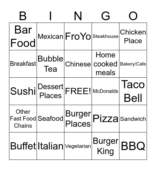 Food Poisoning Bingo Card