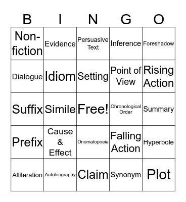 ELA Vocabulary Bingo Card