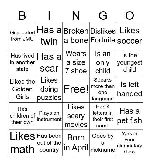 Untitled Bingo Card