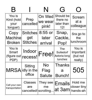 Somebody's Got a Case of the Mondays Bingo Card