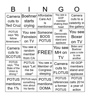 State of the Union Bingo Card